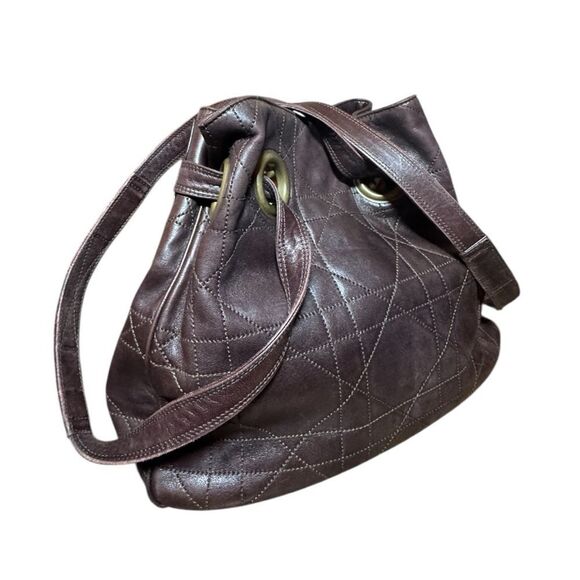 Christian Dior Brown Quilted Cannage Leather Small Hobo Bucket Shoulder Bag Auth - Picture 2 of 14